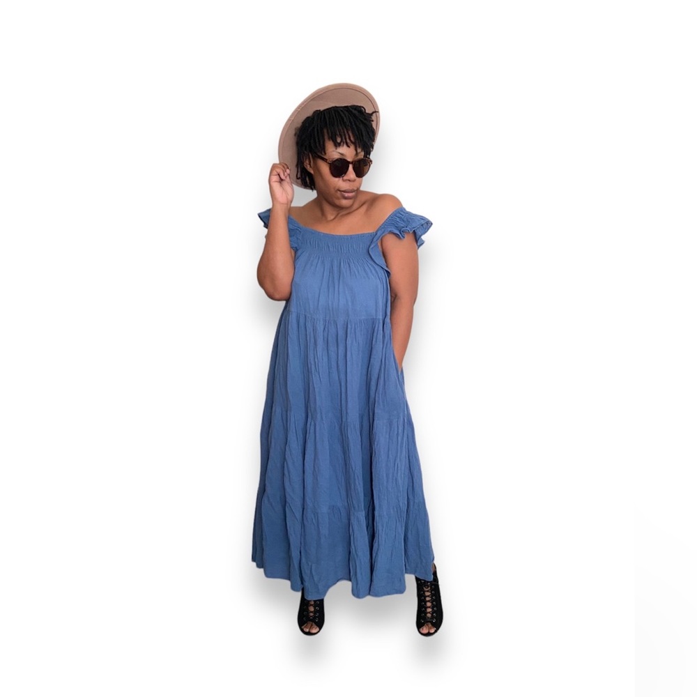 Myrah Penaloza Dress One Size Maxi Anna Yemaya Gown Flutter Sleeveless